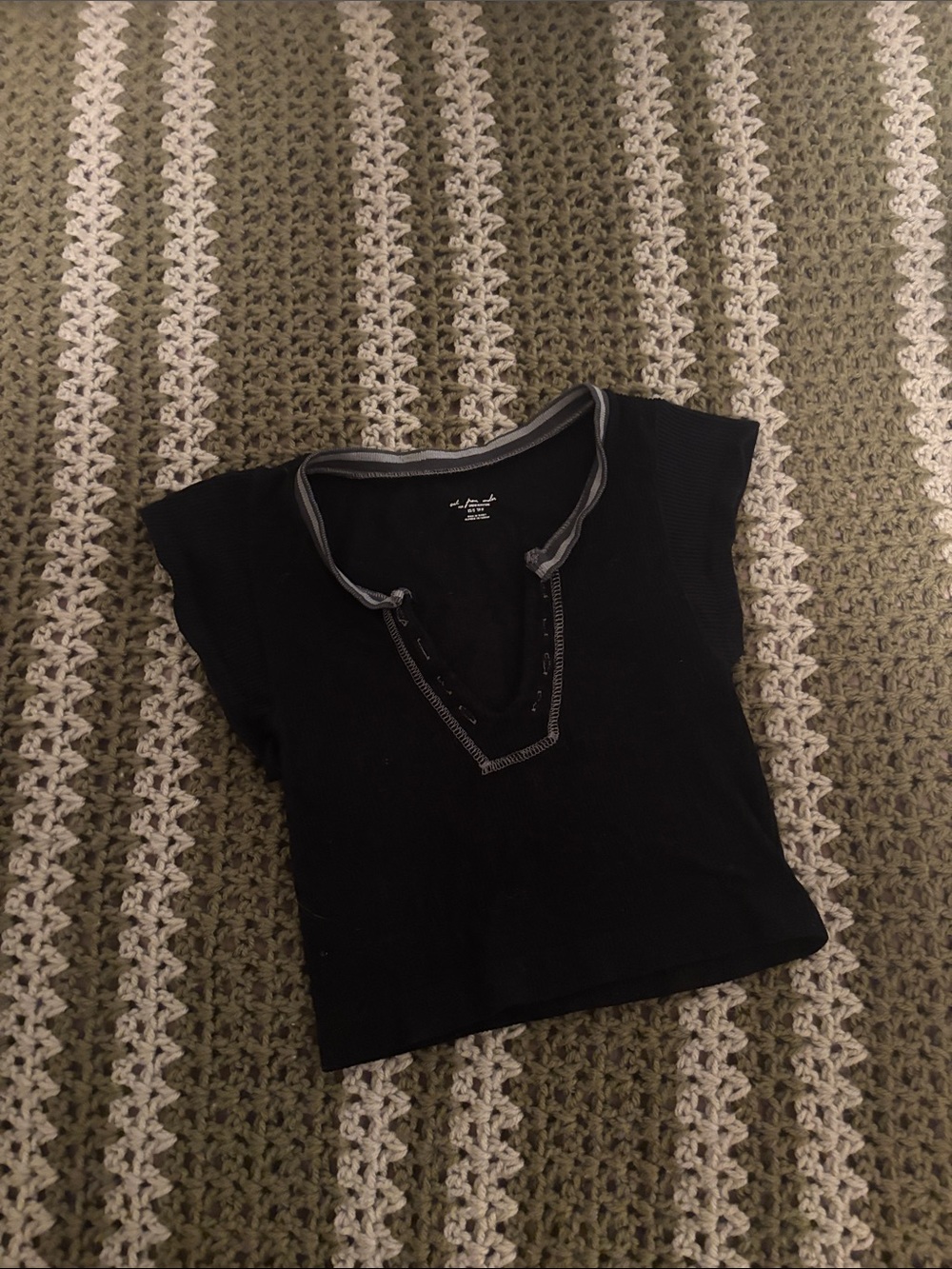 Urban Outfitters Black Ribbed Crop Top with Contrast Trim